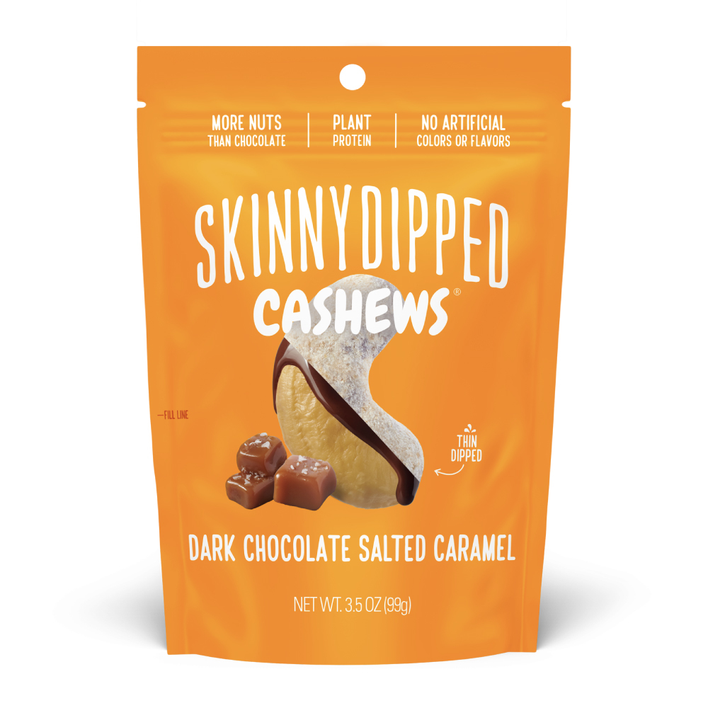 SkinnyDipped Dark Chocolate Salted Caramel Cashews 3.5 Oz