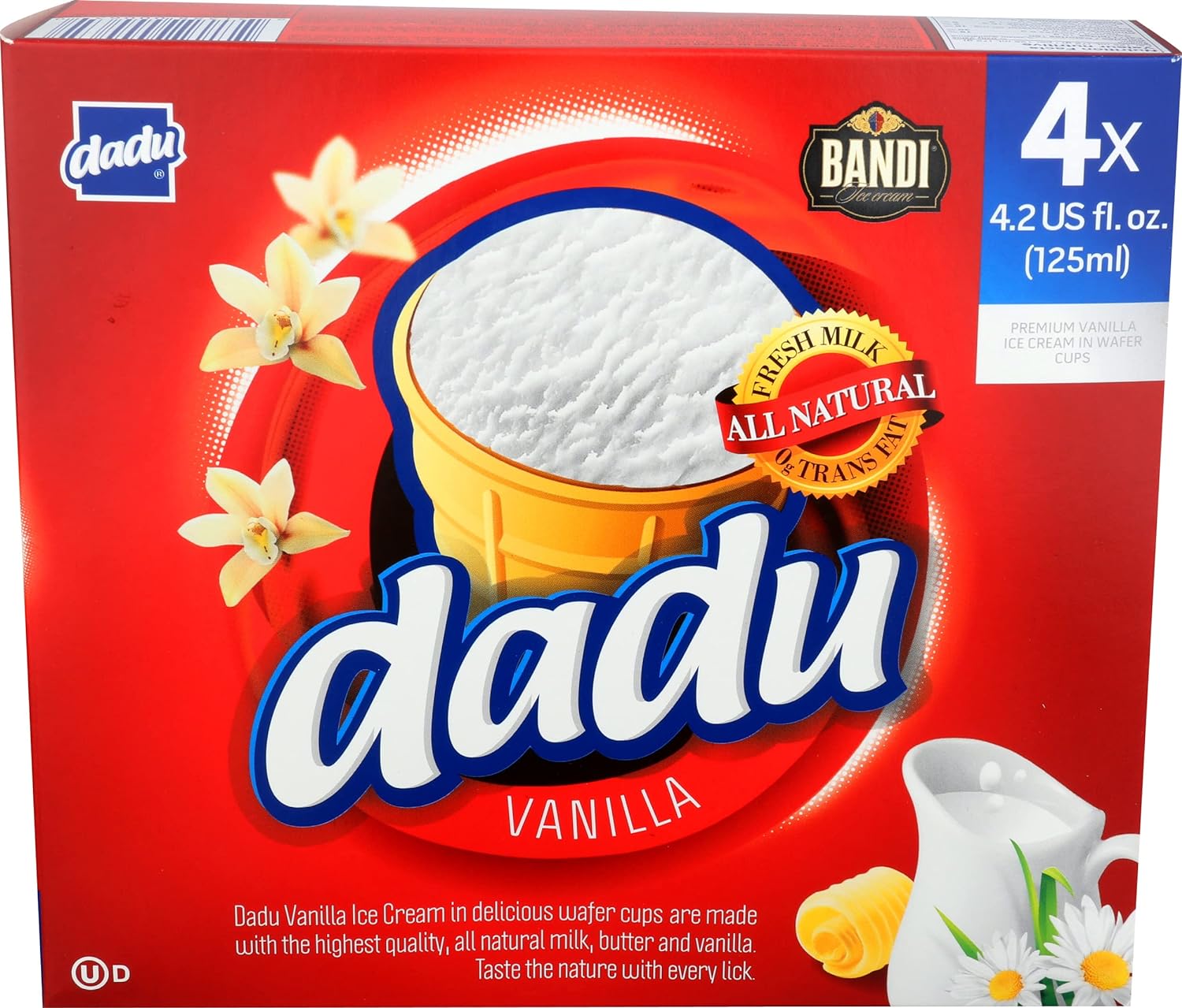 Dadu Vanilla Ice Cream Cone 4pk, 4.2 OZ