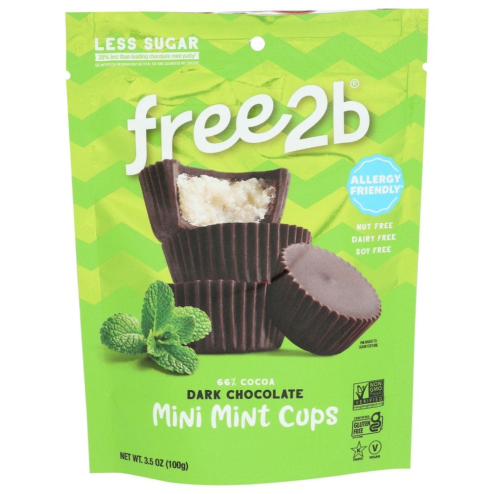Free2B 2b Dark Chocolate Mini Mint Cups, 3.5 Ounce -- 6 Per Case