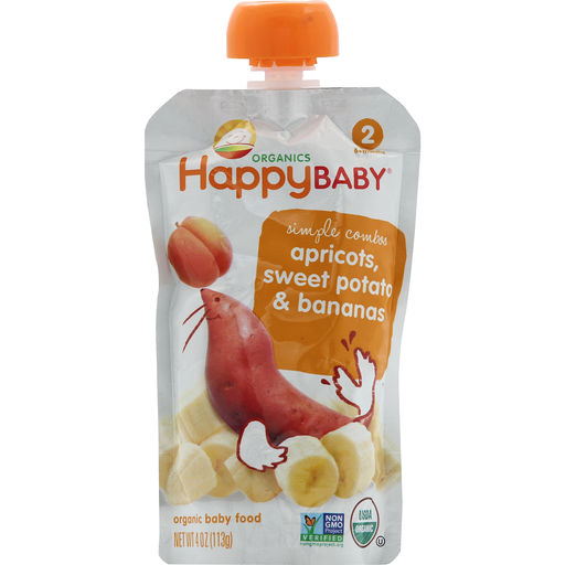 Happy Baby Simple Combos Organic Stage 2 Apricots, Sweet Potato & Bananas Food 4 Oz. Pouch