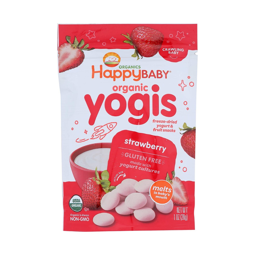 HappyBaby Organics Organic Yogis Strawberry Freeze-Dried Yogurt & Fruit Snacks, Crawling 1 Oz