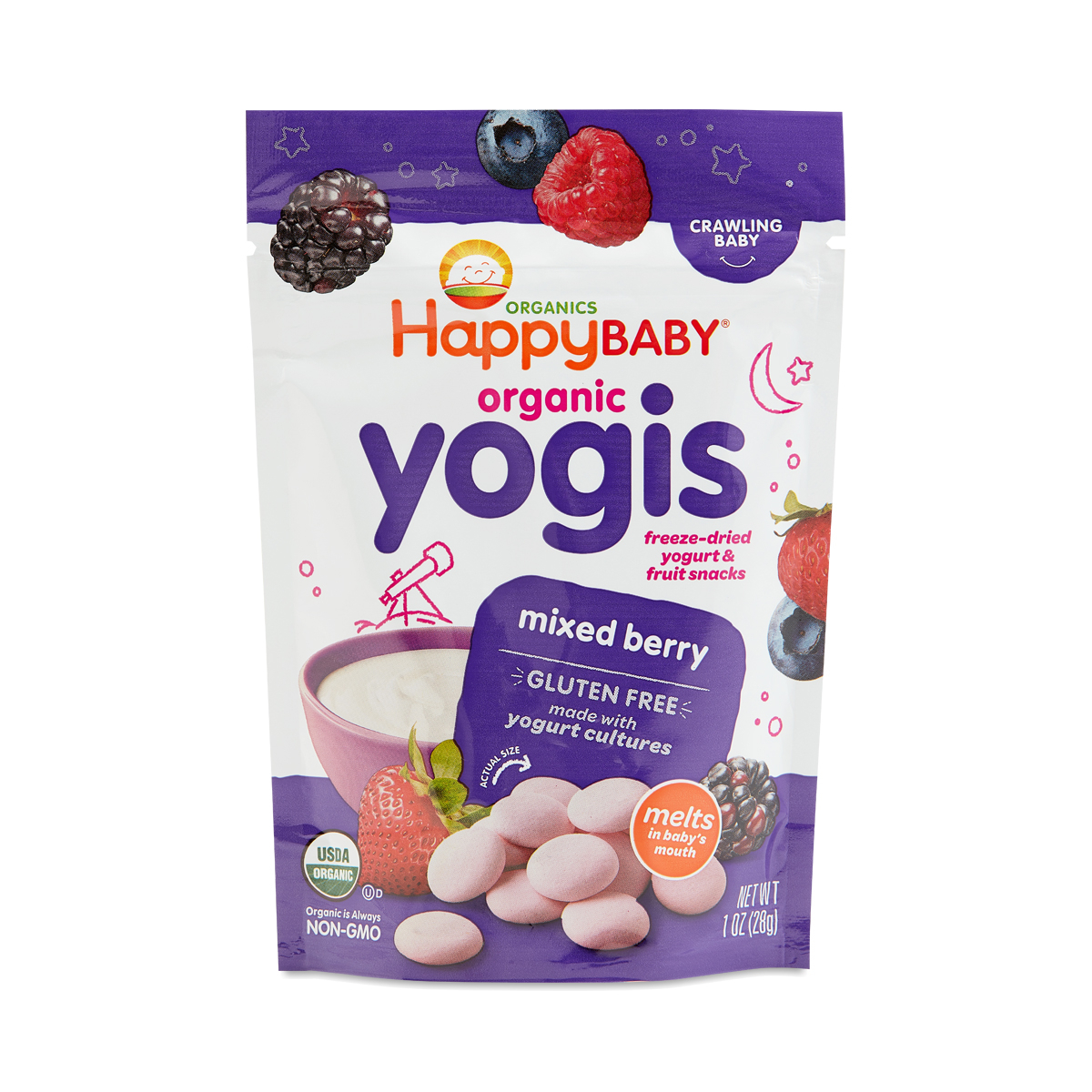 HappyBaby Yogis Freeze Dried Yogurt & Fruit Snacks, Organic, Mixed Berry, Crawling