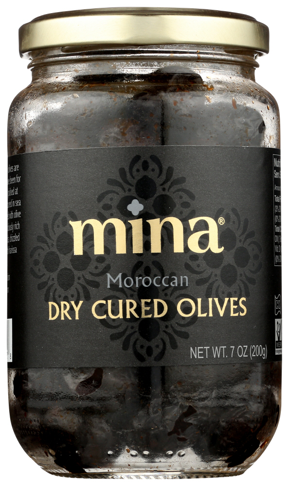 Mina Moroccan Dry Cured Black Olives Jar -- 7 Oz