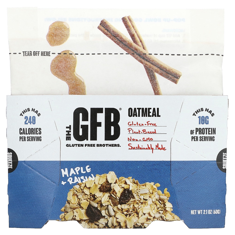 The GFB Gluten Free Oatmeal, Maple + Raisin, 2.1 Oz (60 G)