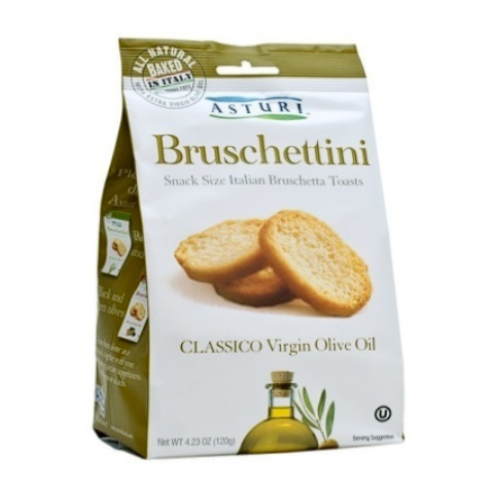 Asturi Bruschettini Classico Virgin Olive Oil Italian Bruschetta Toasts Snack Size, 4.23 Oz
