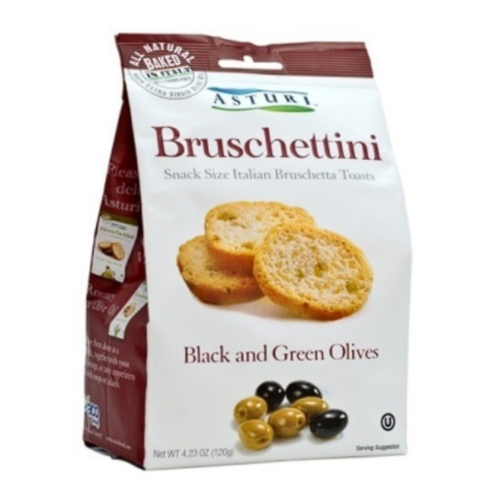 Asturi Bruschetta Toasts, Italian, Black And Green Olives, Snack Size
