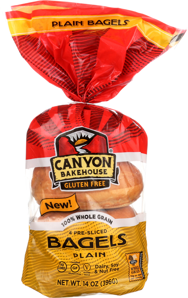 Canyon Bakehouse 100% Whole Grain Plain Bagels 4 Ct Bag