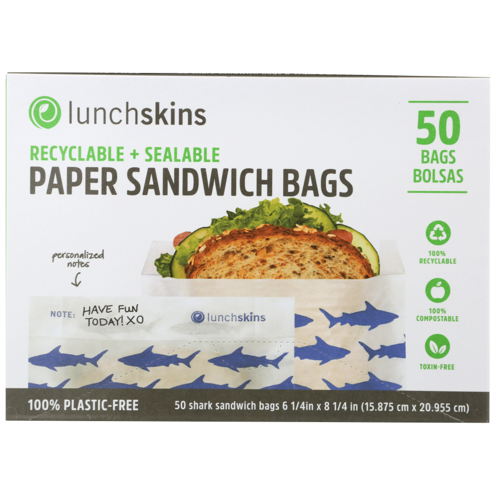 Lunchskins Recyclable & Sealable Paper Sandwich Bags - Shark - 50ct