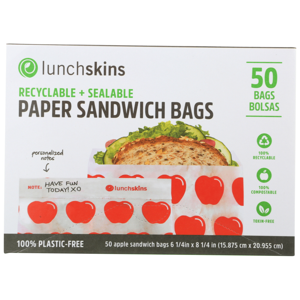 Lunchskins Recyclable & Sealable Paper Sandwich Bags - Apple - 50ct