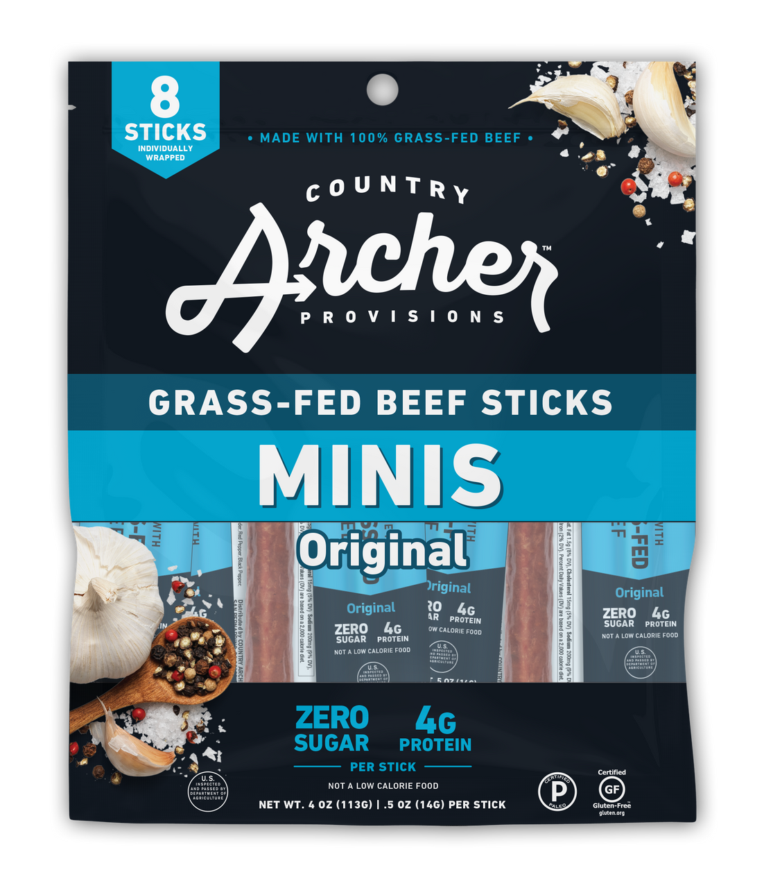 Country Archer Original Beef Mini Stick Bag - 4oz/8ct
