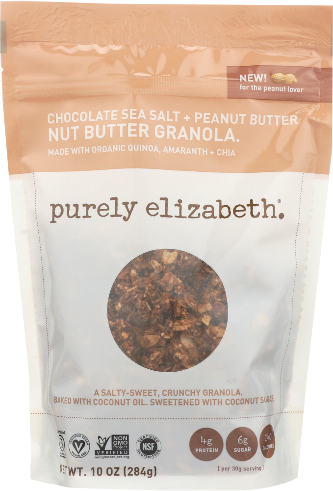 Purely Elizabeth Ancient Grain Granola Chocolate Sea Salt + Peanut Butter Nut Butter, 12 Ounce