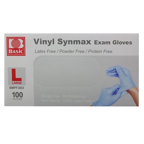 Vogue Vinyl Synmax Exam Gloves- Size Large, 100 Gloves Basic
