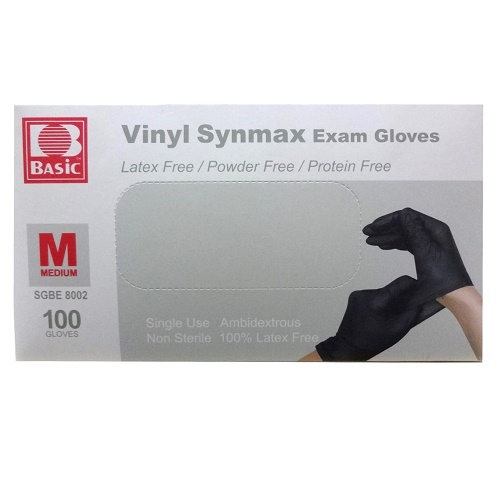 Basic Gloves Vinyl Black MD 100ct Powder Free-whole