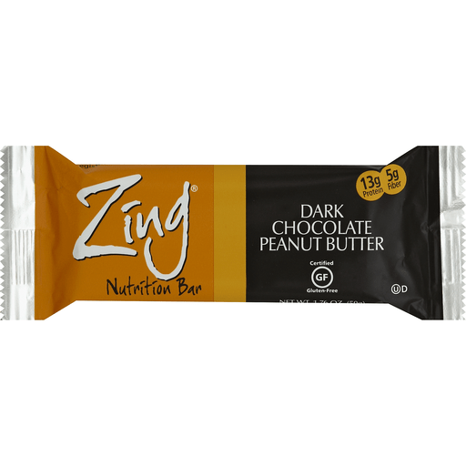 Zing BARS: Dark Chocolate Peanut Butter Nutrition Bar, 1.76 Oz