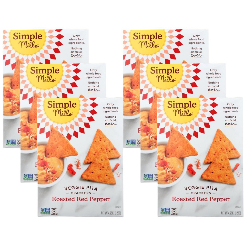 Simple Mills Roasted Red Pepper Veggie Pita Crackers 4.25 Oz. Box