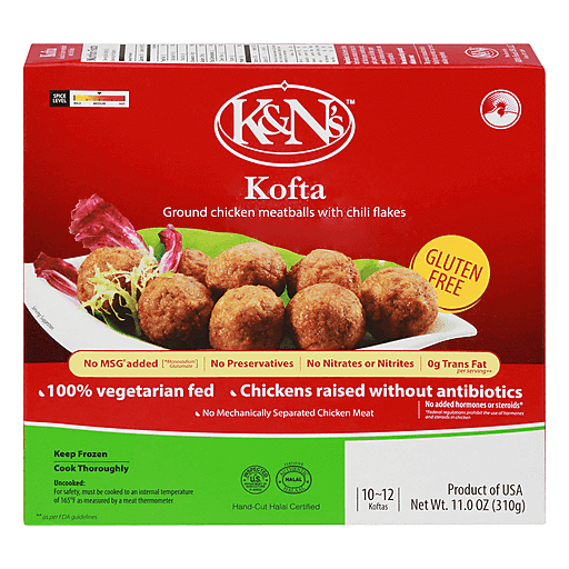 K&N's Kofta, Gluten Free, Ground, Chicken Meatballs, With Chili Flakes