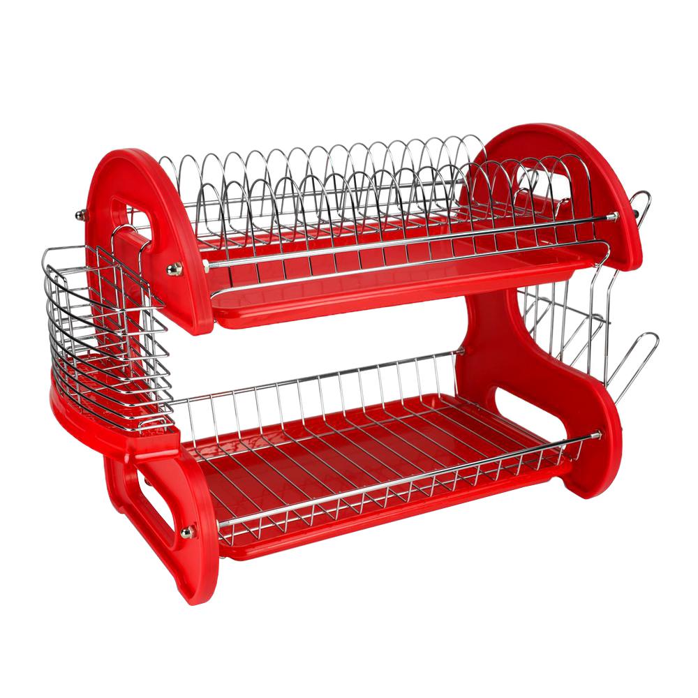 Home Basics Dish Drainer 2-Tier Plastic, Red