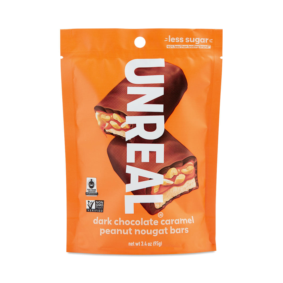 Unreal Peanut Nougat Bars, Dark Chocolate Caramel 3.4 Oz
