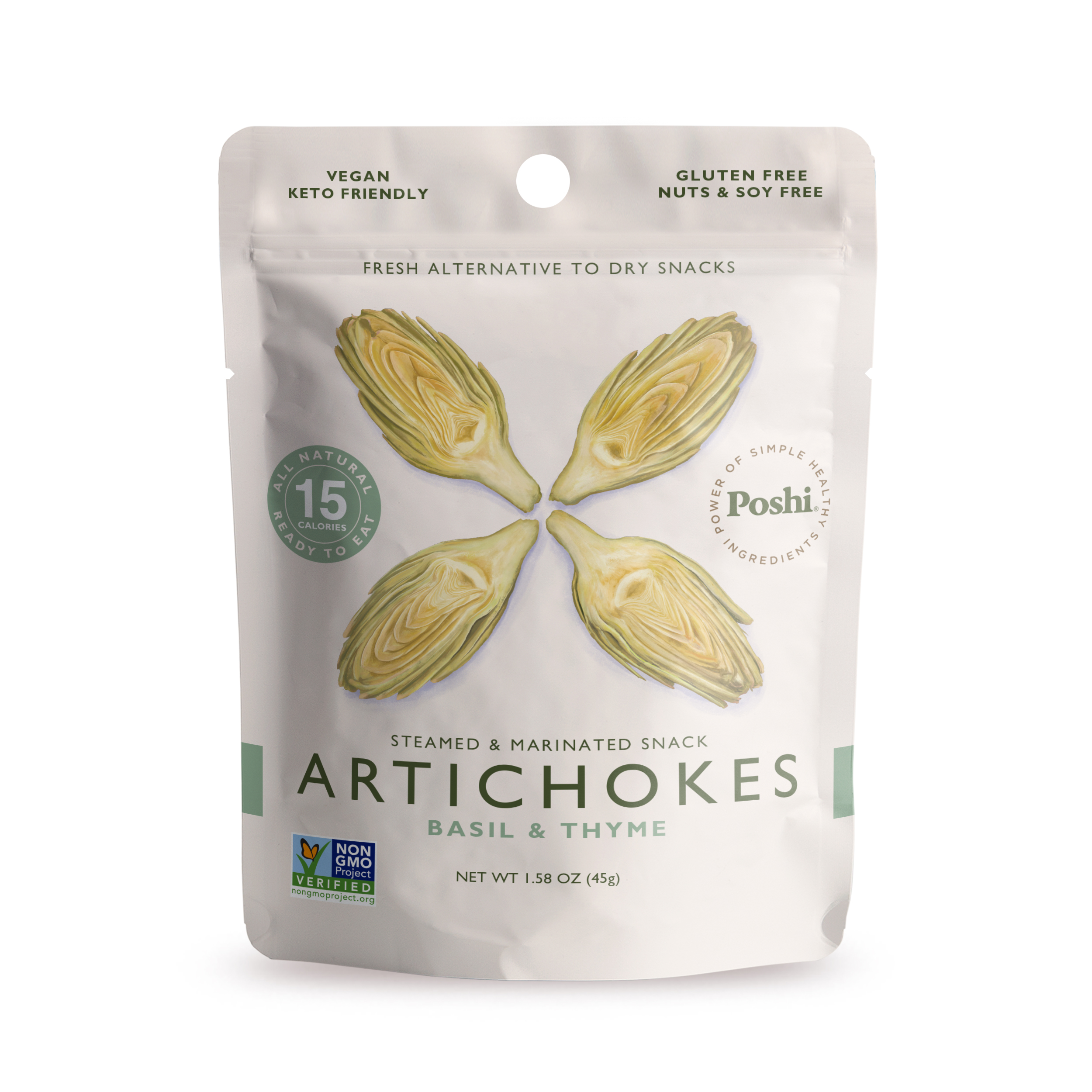 Poshi Basil & Thyme Artichokes Steamed & Marinated Snack