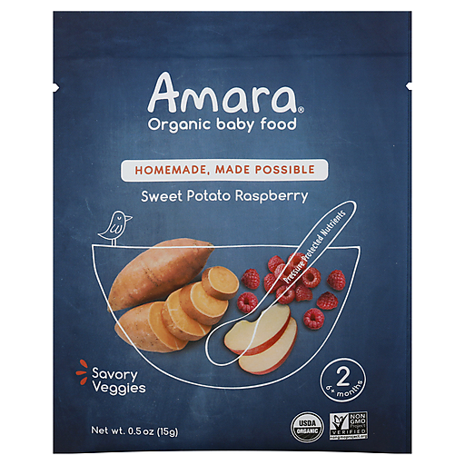 Amara 2 (6+ Months) Organic Sweet Potato Raspberry Baby Food 0.5 Oz
