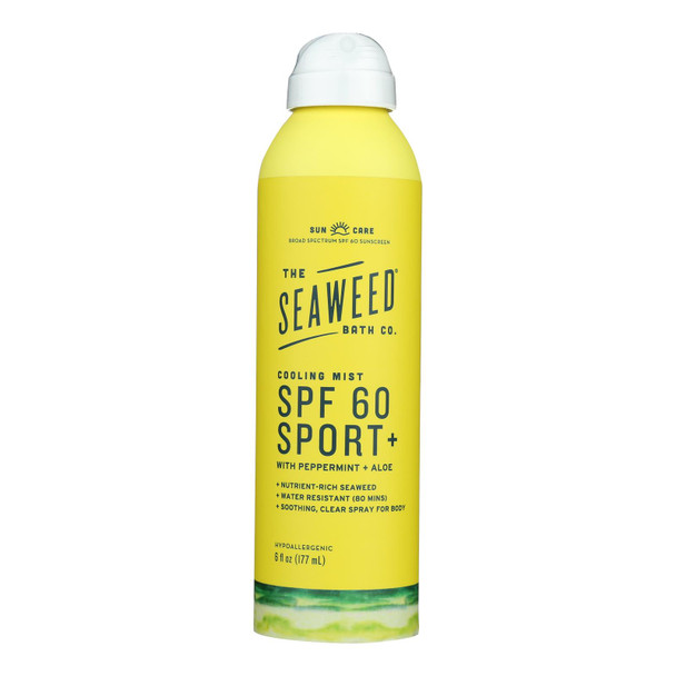 The Seaweed Bath Co Cooling Mist SPF 60 Sunscreen Sport Spray, 6 Fluid Ounce