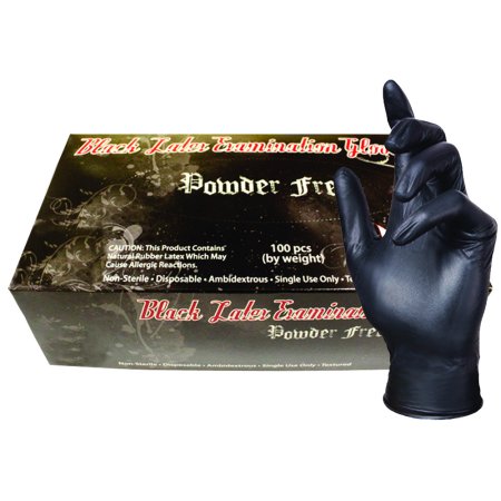 Skintx Medical Grade Latex Disposable Gloves, BLK90020-XL-BX, Black