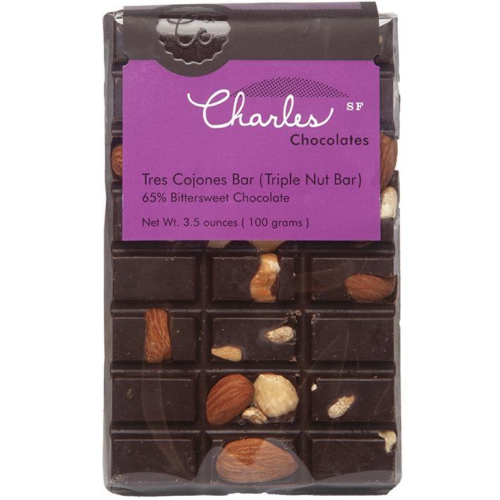 Economy Candy Charles Chocolates – Tres Cojones Bar (Triple Nut Bar)