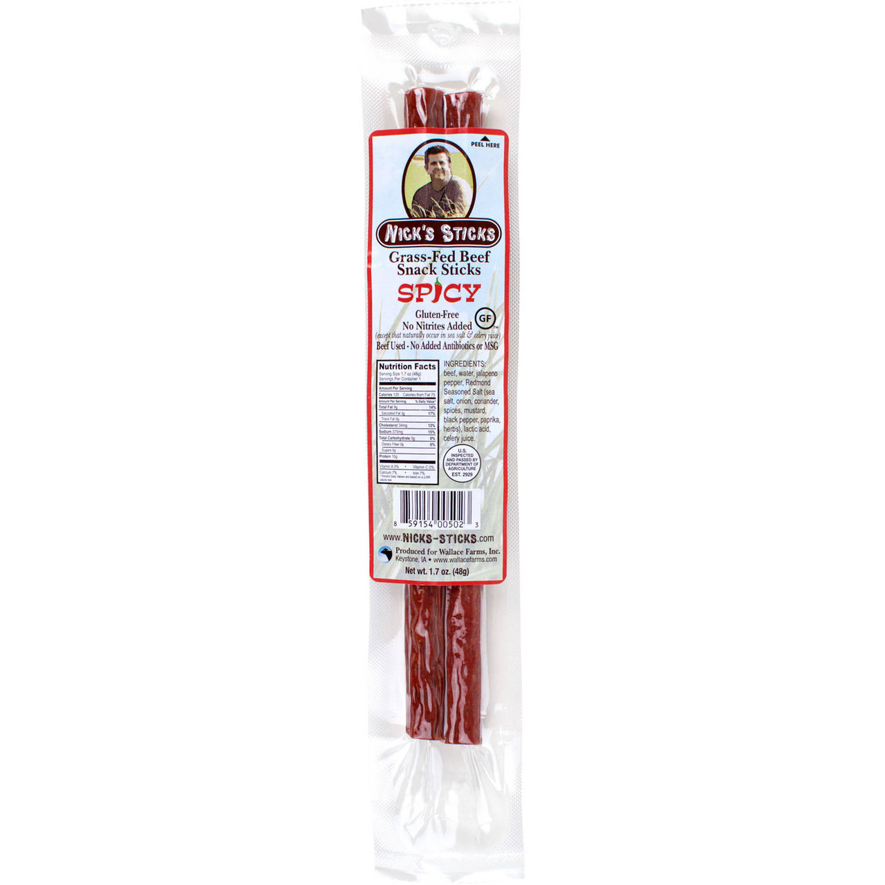 Nick's Sticks Grass Fed Spicy Beef Snack 1.7 Oz