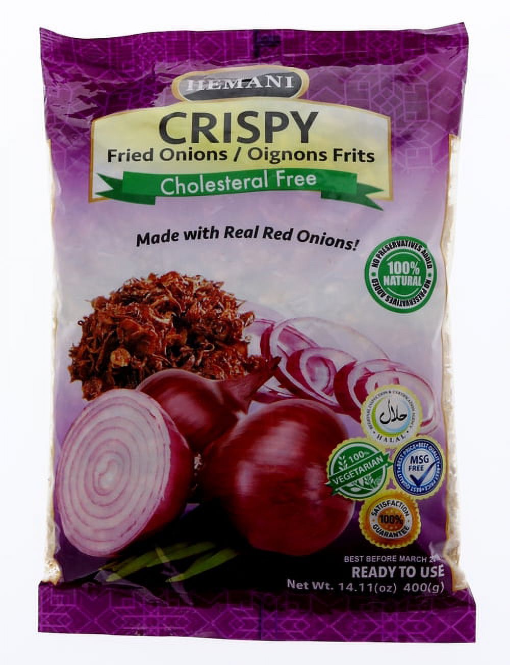 Hemani Crispy Red Fried Onions 14.1 OZ (400g) - MSG FREE - Made With Real Red Onions - Perfect Salad Topper