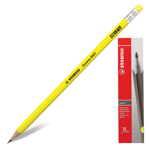 Stabilo Lapiz De Papel Con Borrador Swano Hb2 Amarillo
