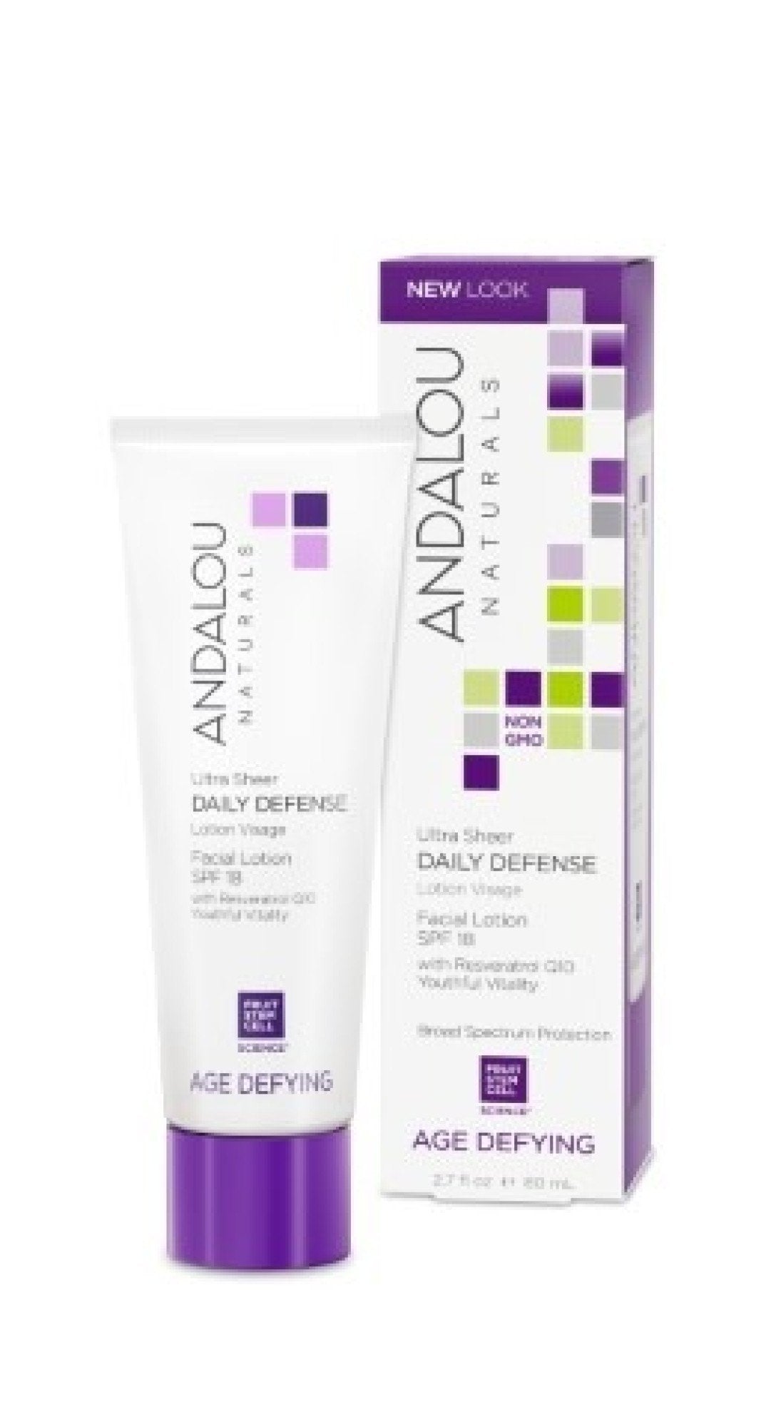 Andalou Naturals Facial Lotion, Ultra Sheer Daily Defense, SPF 18, Age Defying, 2.7 Fl Oz (80 Ml)
