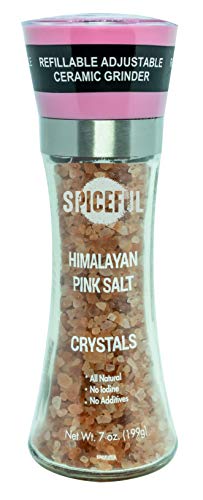 Spiceful Pink Himalayan Salt - Coarse Grain - Refillable Grinder - Adjustable Ceramic Grinder - Glass Bottle - 7 Oz