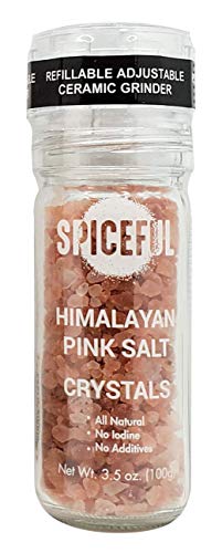 Spiceful Pink Himalayan Salt - Coarse Grain - Refillable Grinder - Ceramic Grinder In Glass Jar - 3.5 Oz