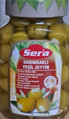 Sera GREEN OLIVES STUFFED WITH GARLIC 700GR (avg. Lb) Per/lb