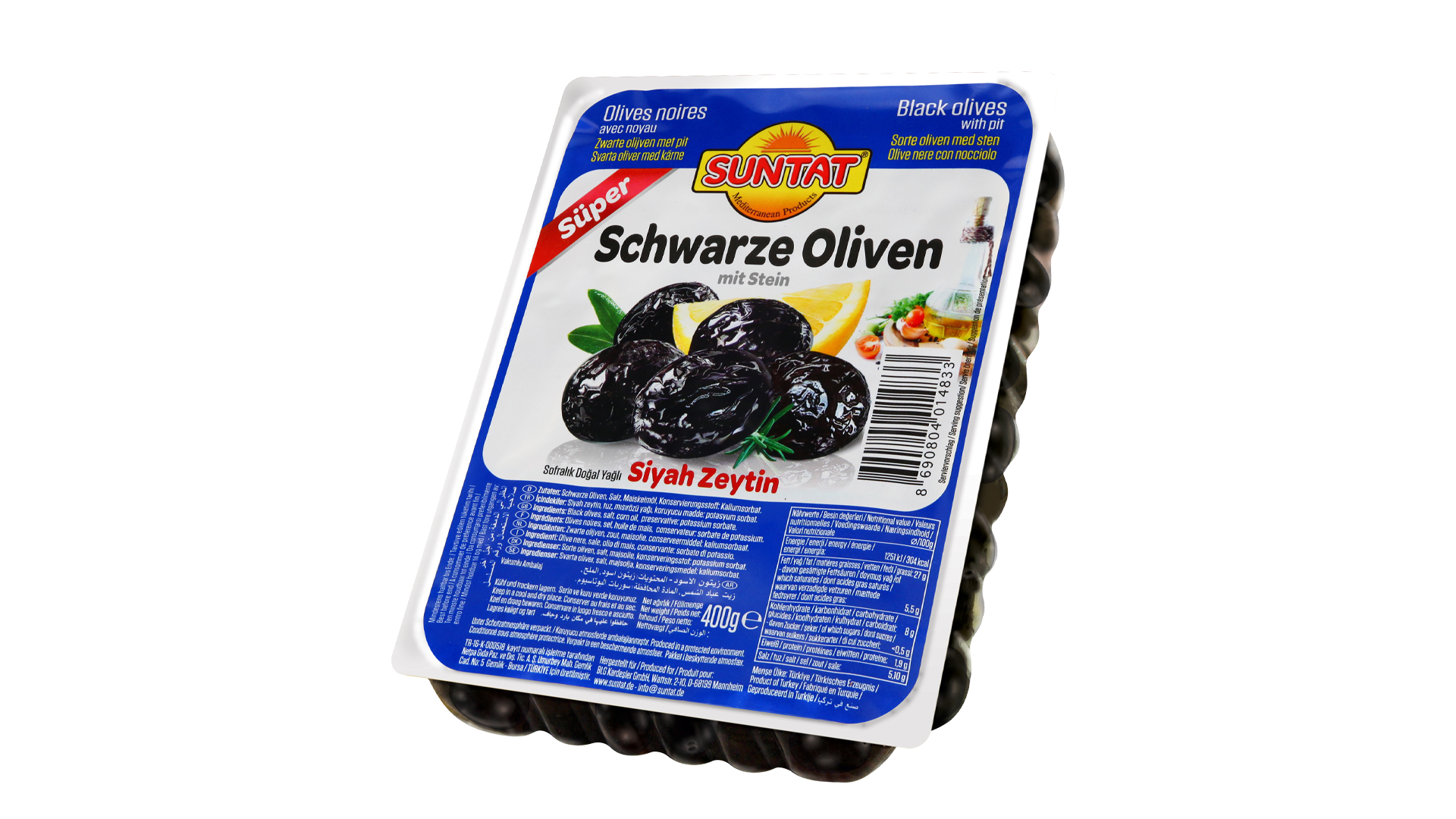 Suntat Schwarze Oliven “Super” Mit Kernen 400 G