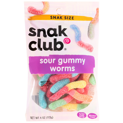 Snak Club Sour Gummy Worms 4 Oz