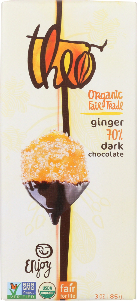 Theo CHOCOLATE: Chocolate Bar Dark Ginger Organic, 3 Oz