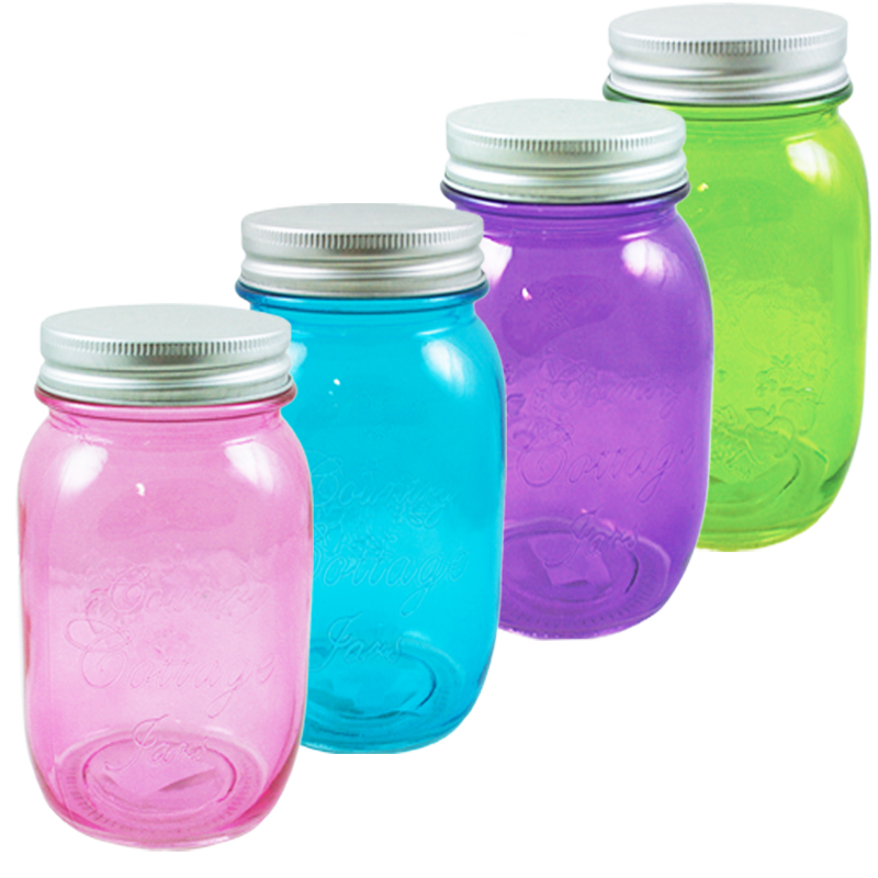 Momentum Brands Mason Jar With Lid, Tinted Glass, Assorted