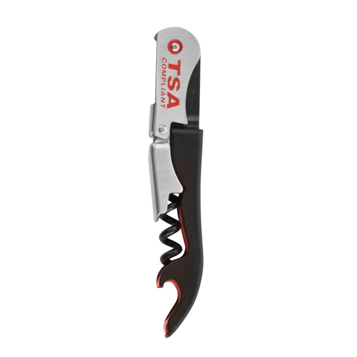 True Jetsetter Black Double Hinged TSA Compliant Corkscrew Bottle Opener, Stainless Steel Wine Key