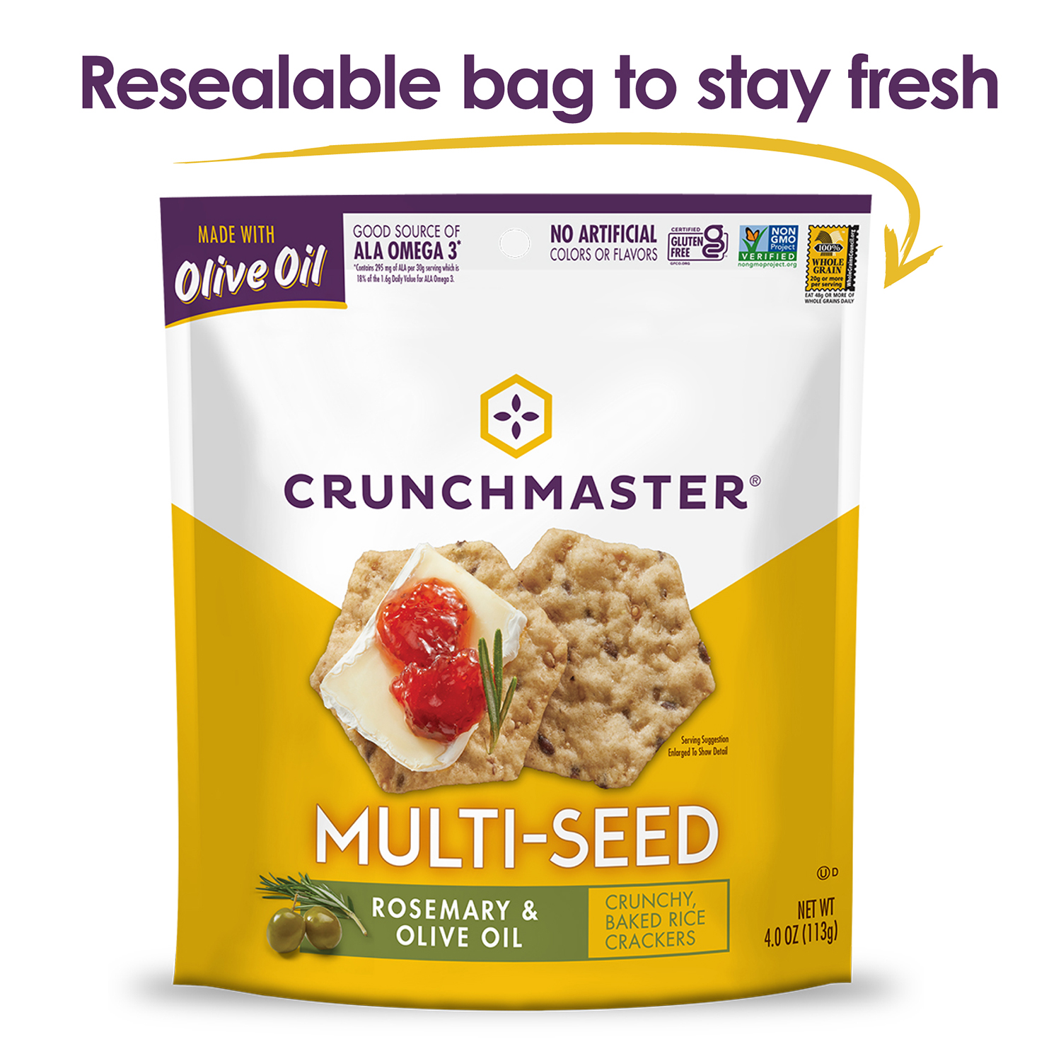 Crunchmaster Crackers, Multi Seed, Rosemary & Olive Oil 4 Oz