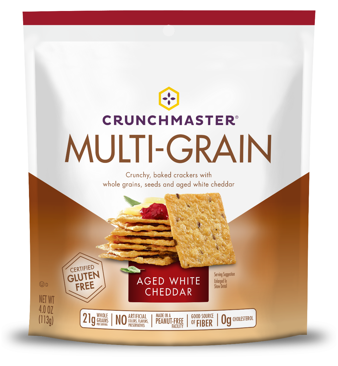 Crunchmaster Multi-Grain Aged White Cheddar Crackers - Case Of 12/4 Oz