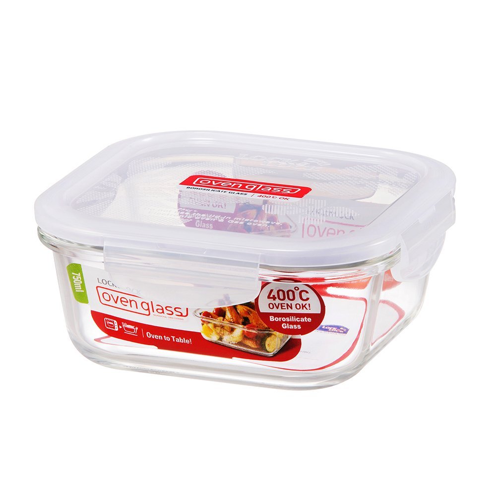 Lock & Lock Euro Heat-Resistant Glass Container Square 750ml