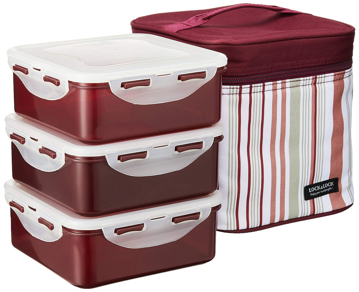 LocknLock And Purple Lunch Box Set With Stripe Bag