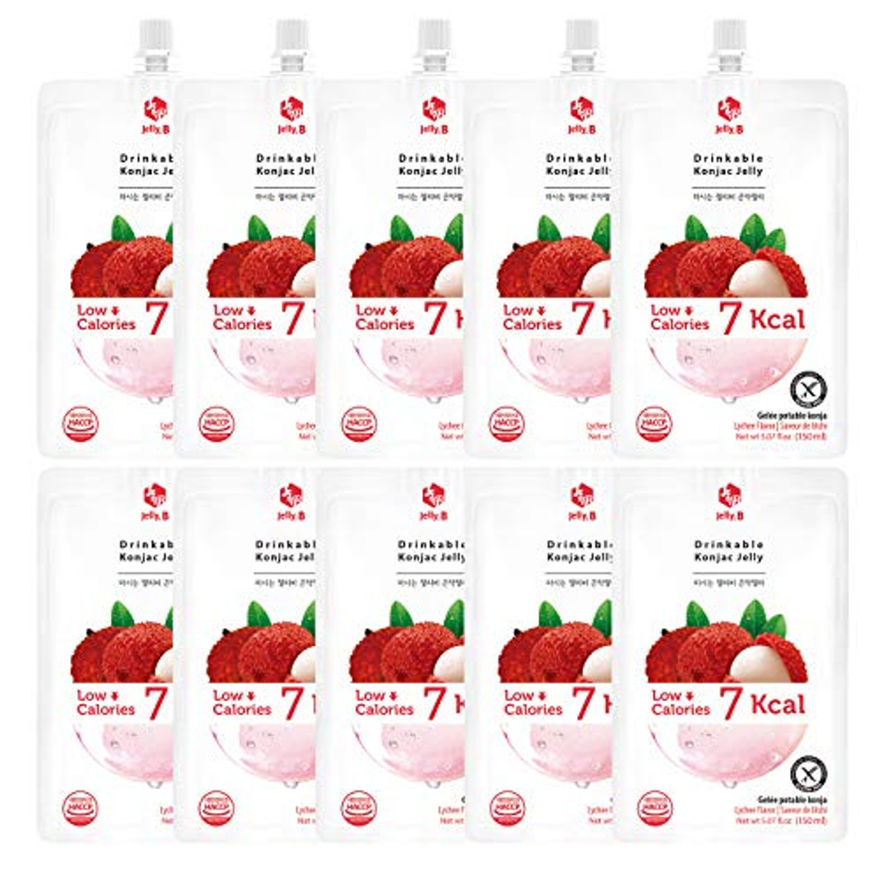 JellyB Drinkable Konjac Jelly 10 Packs Of 150ml Healthy And Natural Weight Loss Diet Supplement Foods 0 Gram Sugar Low Calorie Only 7 Kcal Each Packets Lychee