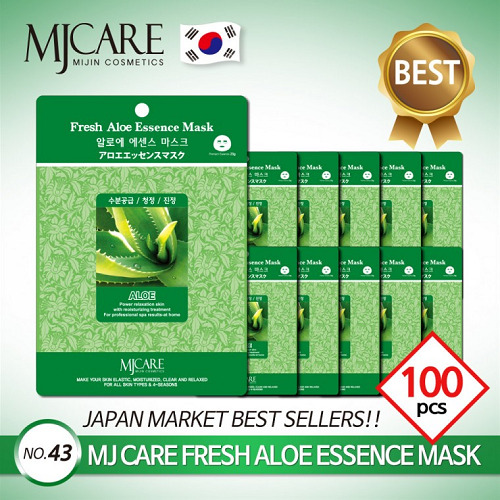 MJ Care Essence Mask Pack Aloe 100 Sheets X 23g Moisturizing + Cleansing