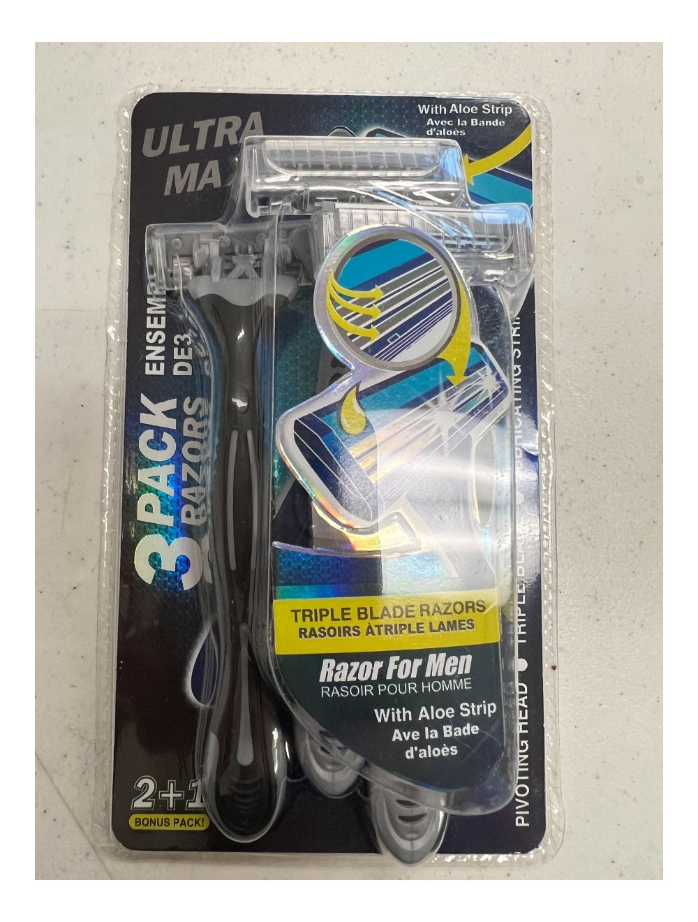 Mens Ultra Max Razor Triple Blade 3 Pk. - Blue