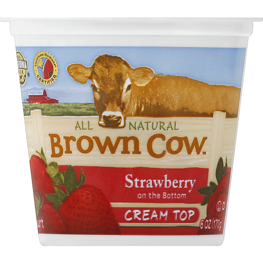 Brown Cow Cream Top Strawberry On The Bottom Whole Milk Yogurt 6 Oz. Cup