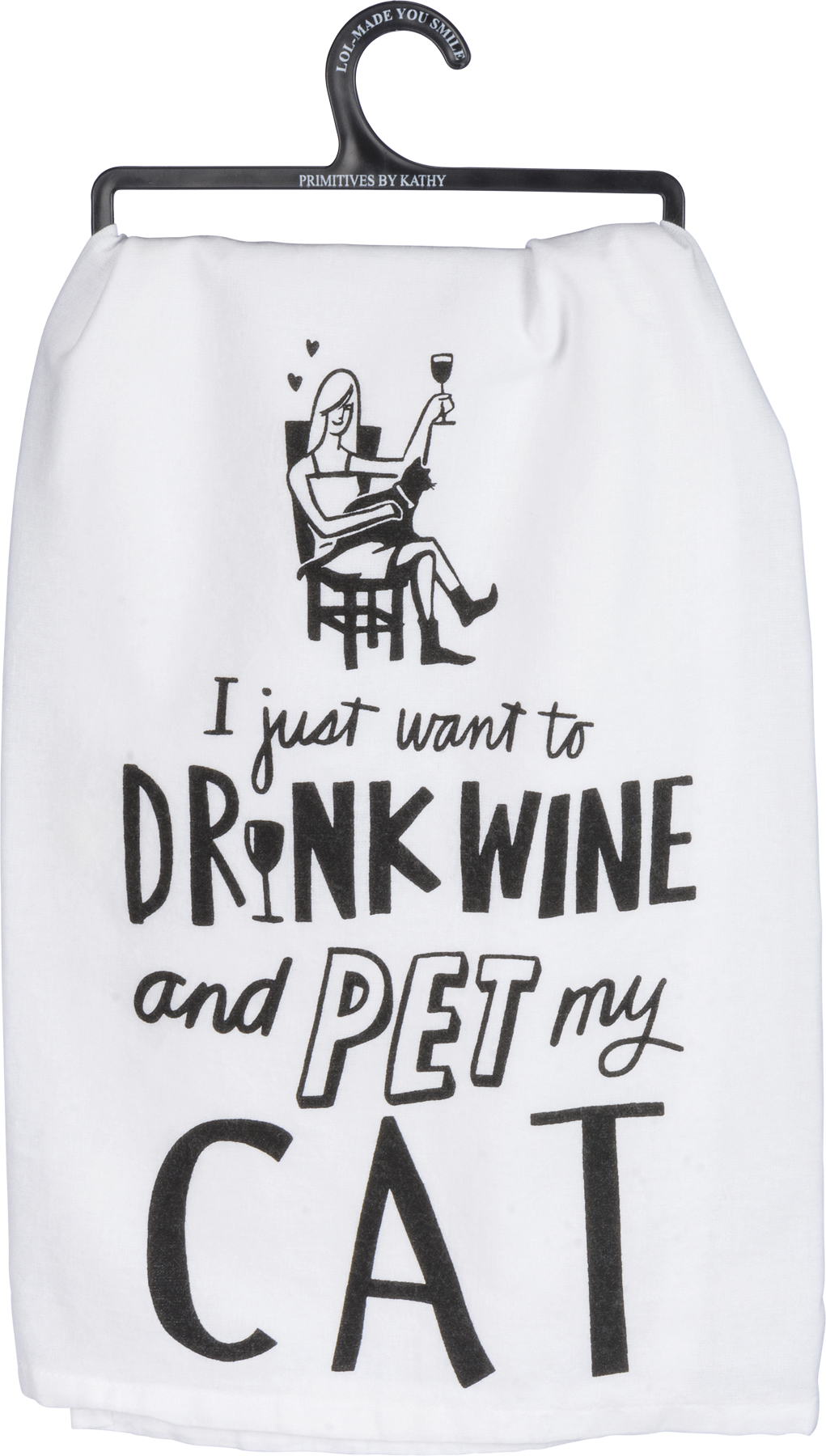 Primitives by Kathy Drink Wine And Pet My Cat Kitchen Towel