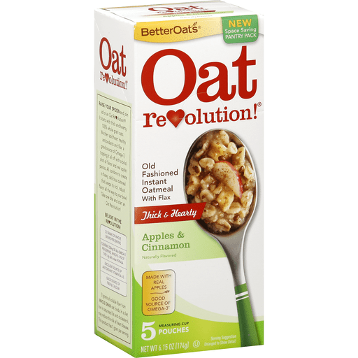 Better Oats Oat Revolution! Oatmeal, Instant, Old Fashioned, With Flax, Thick & Hearty, Apples & Cinnamon