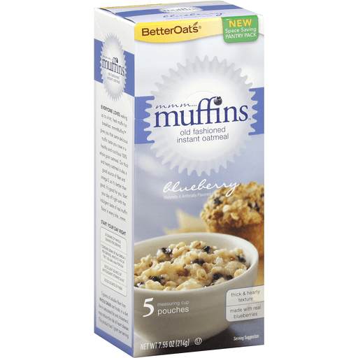 Better Oats Muffins Blueberry 5 Ct Instant Oatmeal Old Fashioned 7.55 OZ BOX